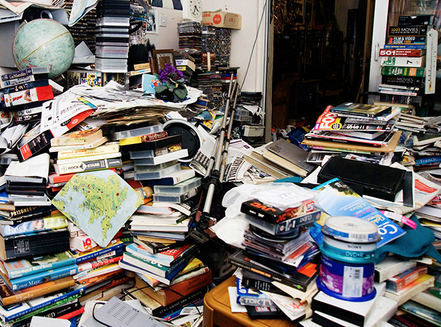 disorganized hoard of books and media